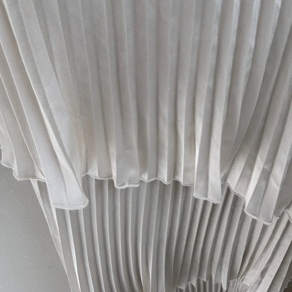 Abercrombie & Fitch Giselle Pleated Tiered Maxi Dress Cream Cut Out Size M